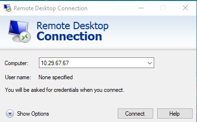 Pemote Desktop Connection Stata VM IP