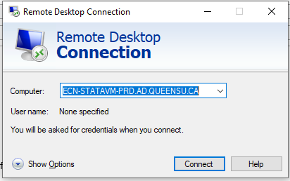 RDP connect dialog